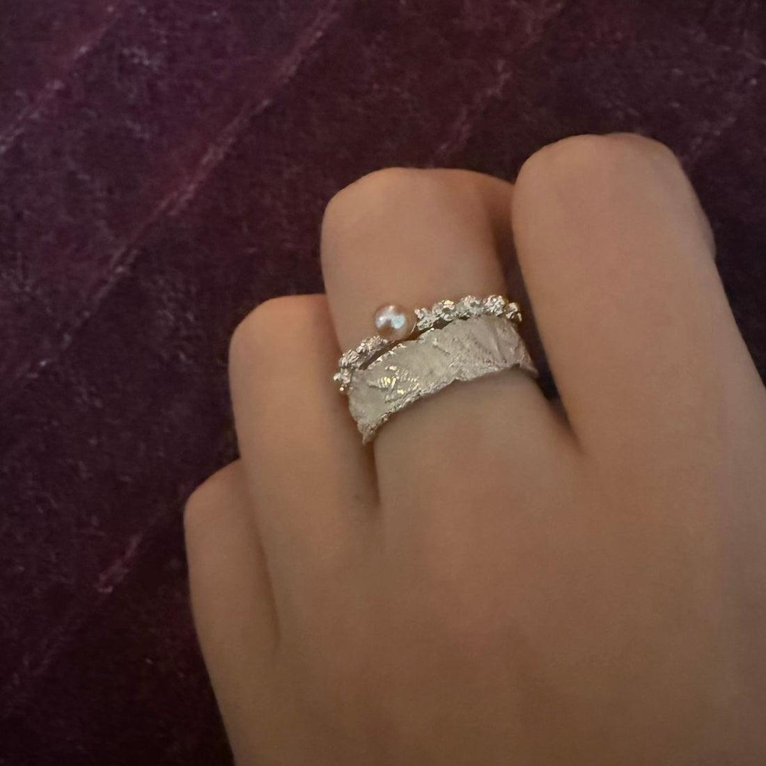 zilveren aanschuifring geïnspireerd op kant- Hester Zagt