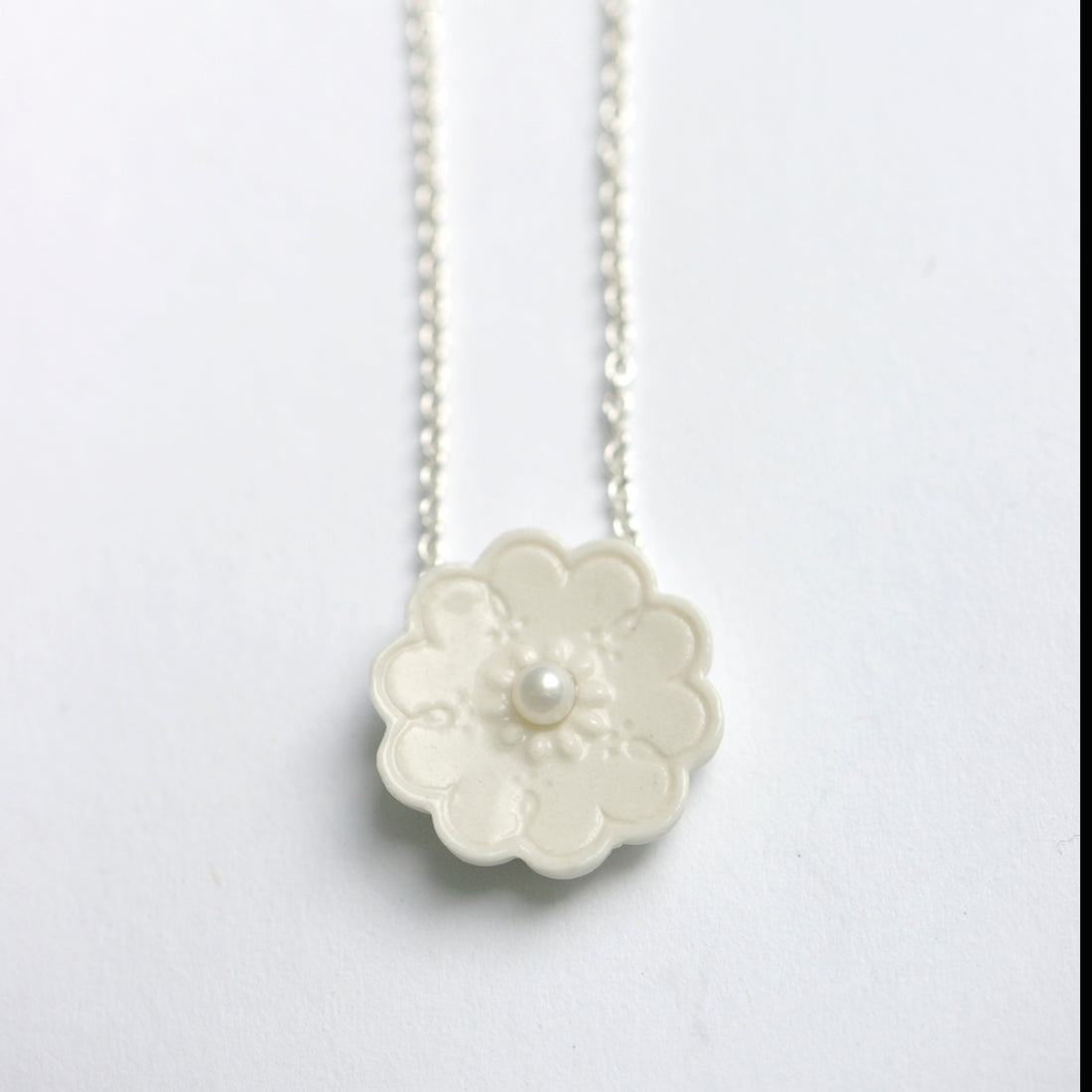 porcelain flower necklace, white glazed